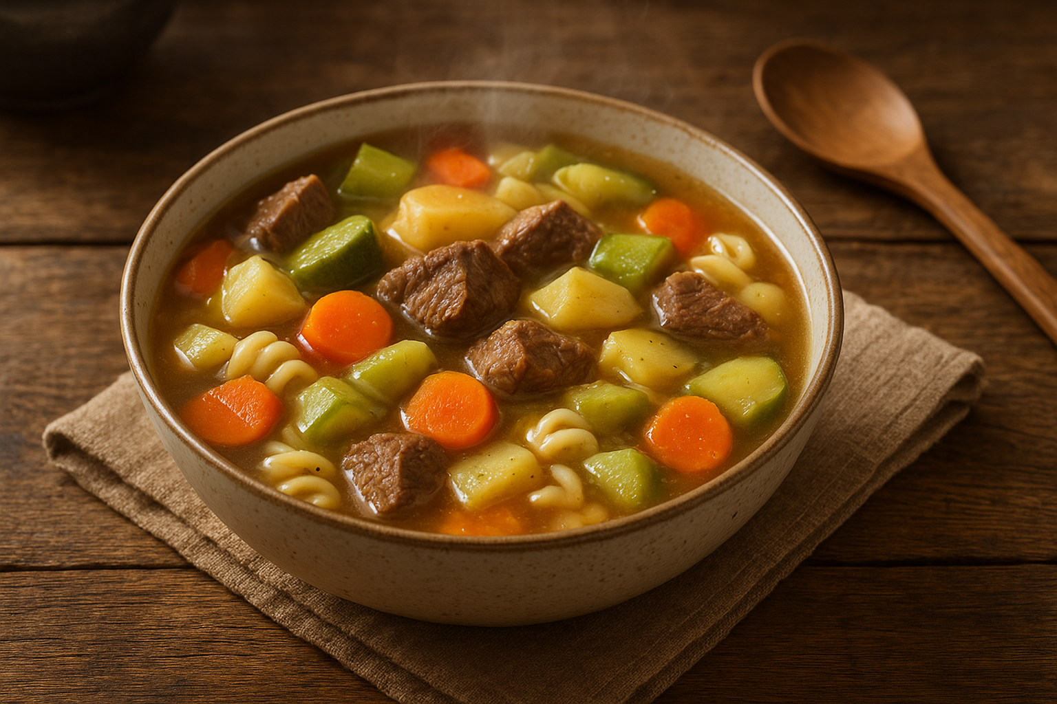Sopa de carne com legumes e macarrão: receita caseira fácil e reconfortante