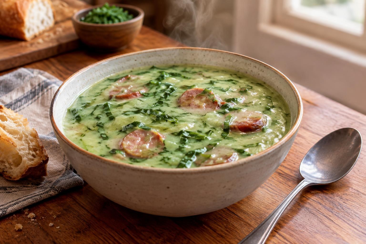Caldo verde cremoso e encorpado: receita prática para noites frias