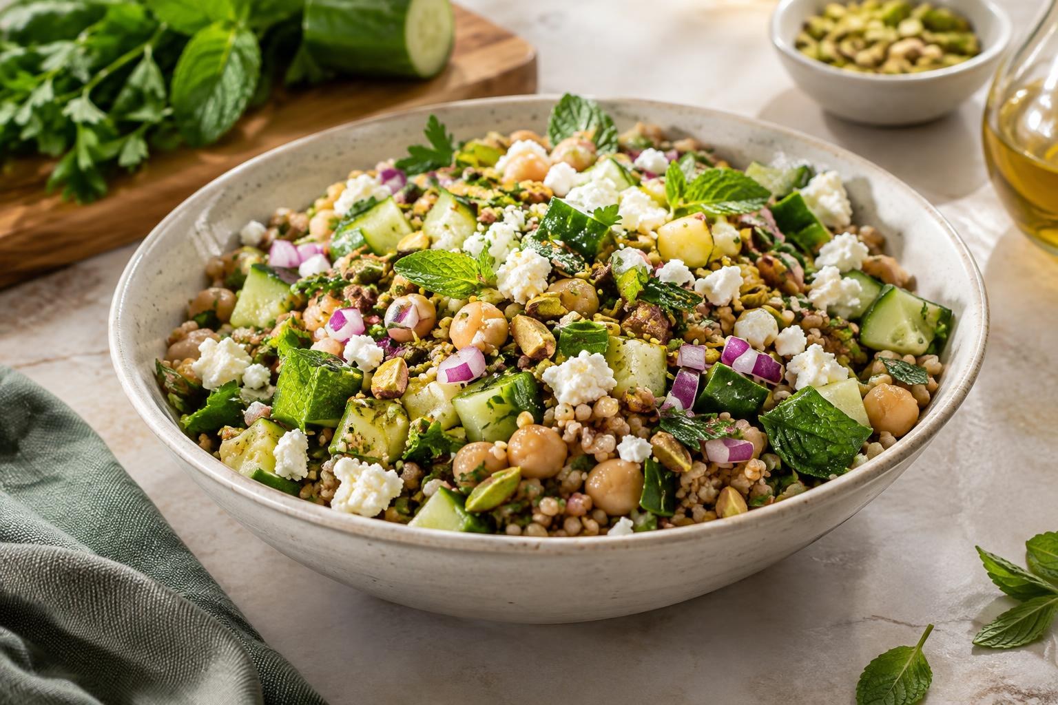 Salada de Jennifer Aniston: receita com trigo, grão-de-bico e pistache