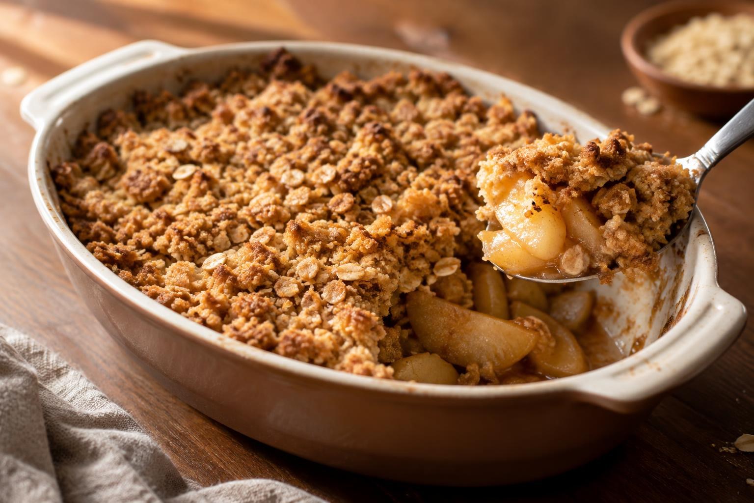 Crumble de maçã caseiro: receita, textura crocante e dicas para acertar
